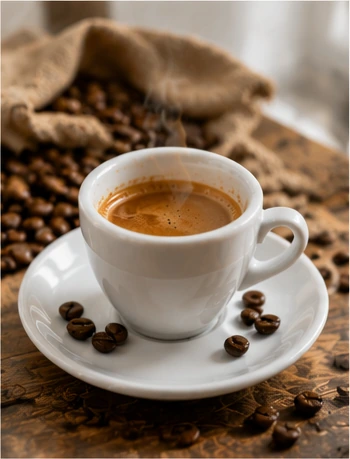 Espresso cup with coffee beans for Italian coffee basics