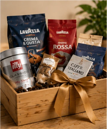 Italian coffee gift box with coffee and treats