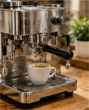 Espresso machine pouring coffee for coffee machine guide
