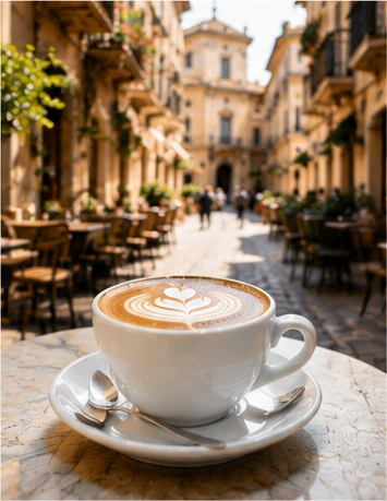 Cappuccino in an Italian café setting for Italian coffee culture